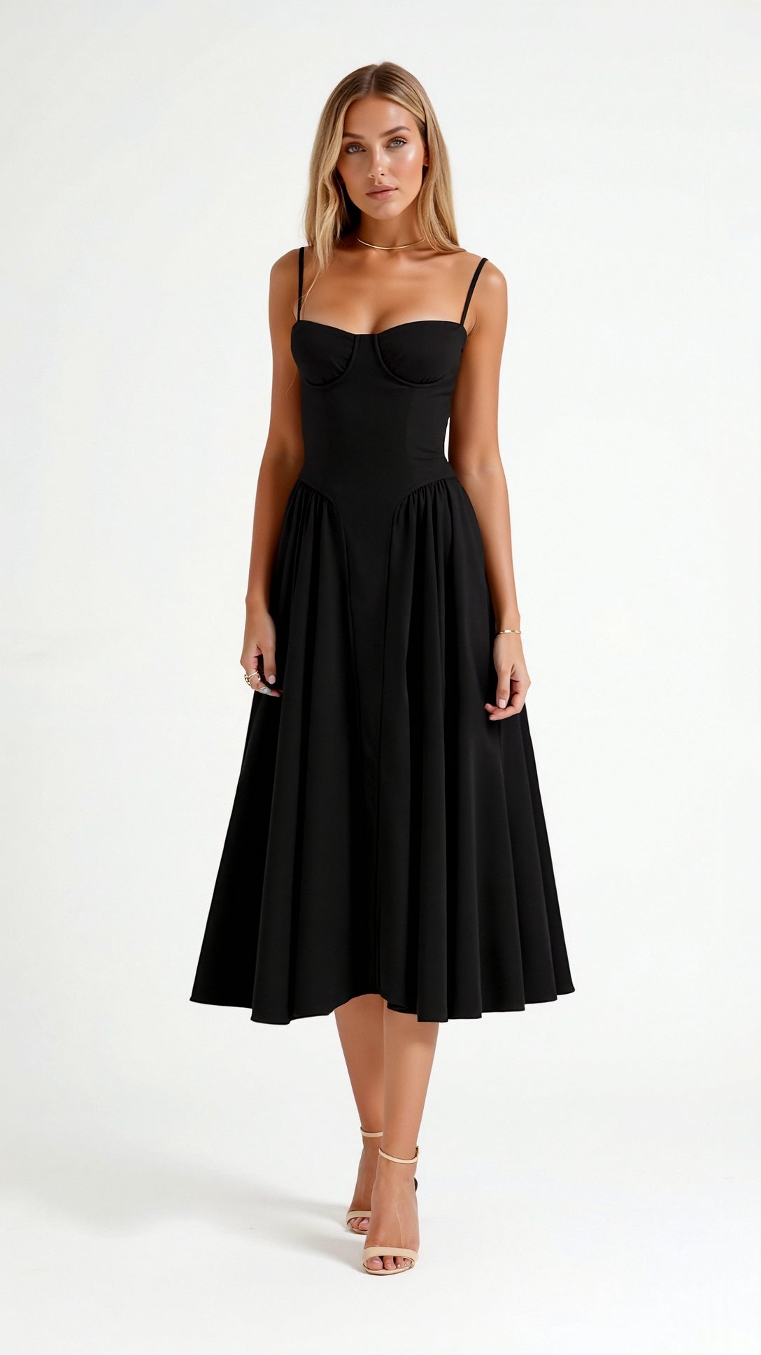Midikleid Sommer mit Strukturiertem Bustier und Gerafftem Rock – Elegantes Festkleid für Besondere Anlässe 0