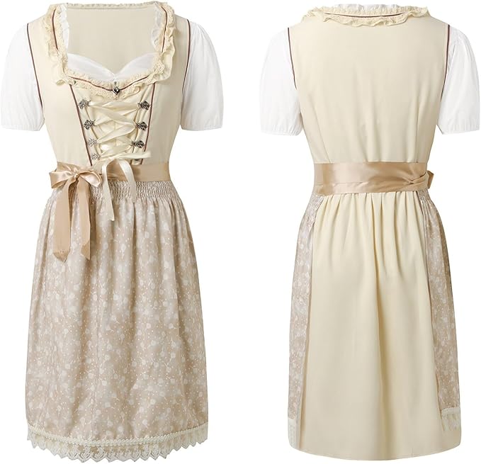 Aveline Damen Dirndl | Beige, Elegantes Trachtenkleid mit Dirndlbluse 1