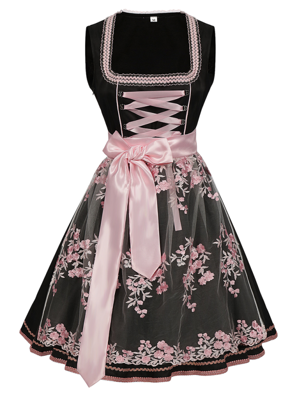 Blumenmuster Dirndl Damen Trachtenmode | Hochwertige Baumwolle, Schwarz 0