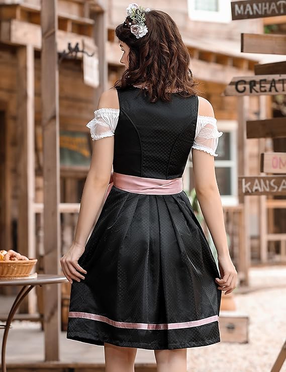 Blumenmuster Dirndl Damen Trachtenmode | Hochwertige Baumwolle, Schwarz 2
