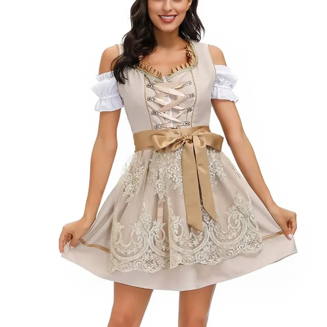 Mathilde Damen Dirndl | Traditionelles Trachtenkleid mit Kunstvoller Stickerei und Bluse 6
