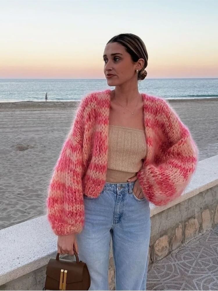 Mela Damen Strickjacke | Weiche Baumwollmischung, Offene Vorderseite 2