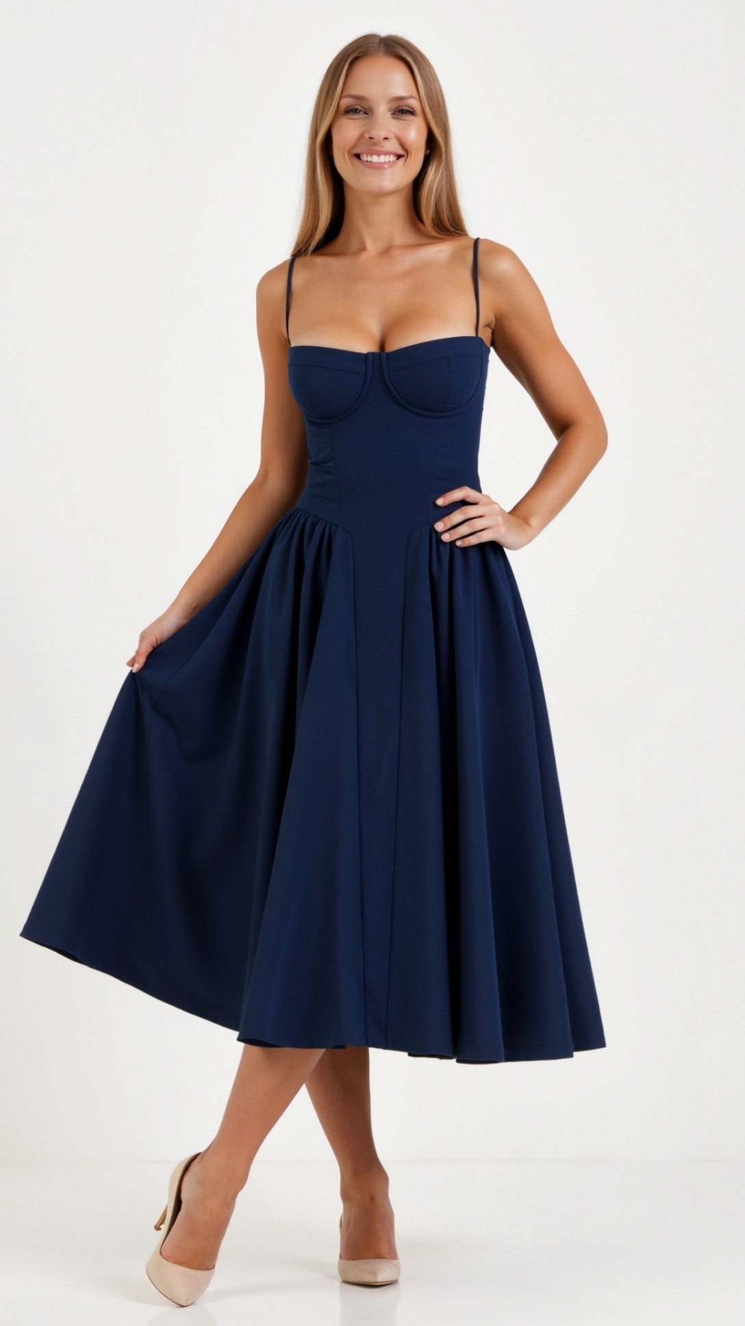 Midikleid Sommer mit Strukturiertem Bustier und Gerafftem Rock – Elegantes Festkleid für Besondere Anlässe 10