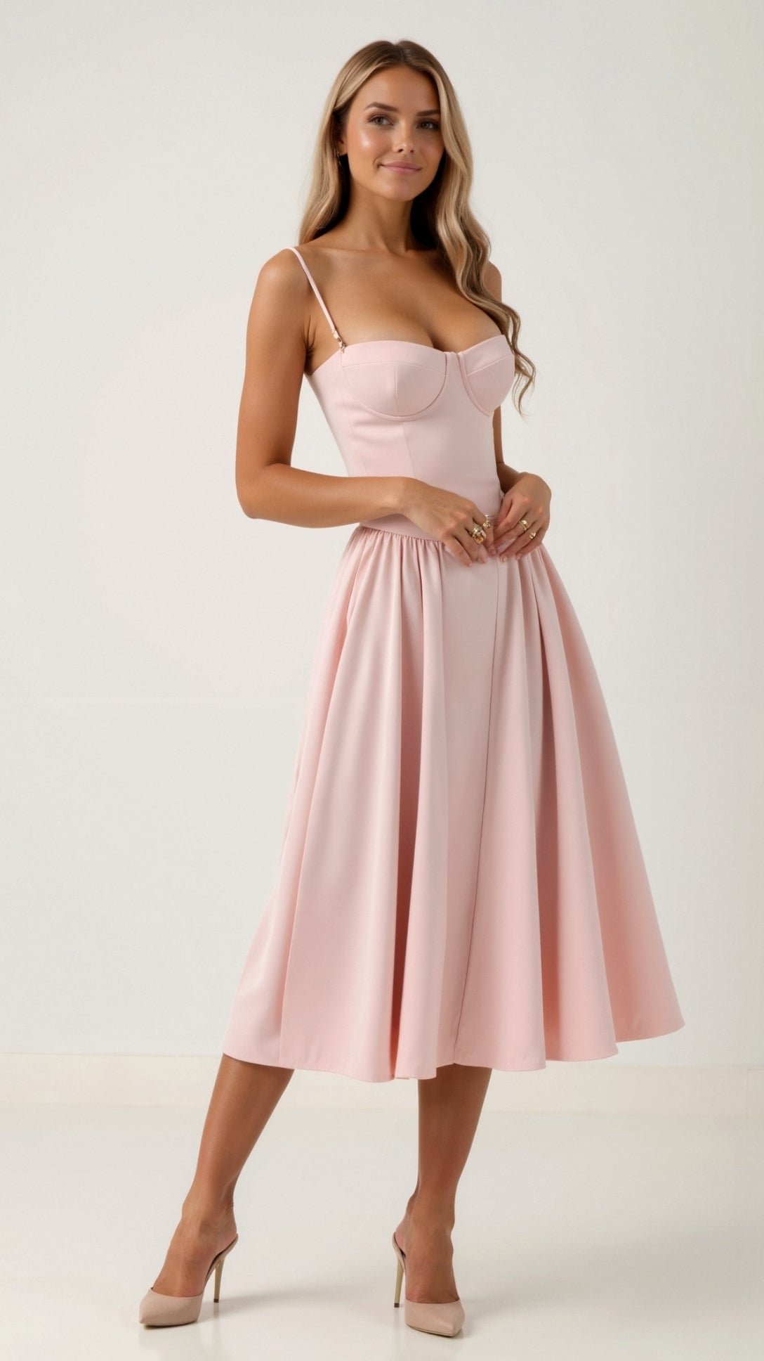 Midikleid Sommer mit Strukturiertem Bustier und Gerafftem Rock – Elegantes Festkleid für Besondere Anlässe 11