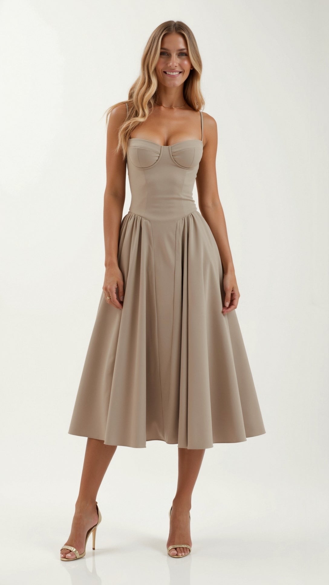 Midikleid Sommer mit Strukturiertem Bustier und Gerafftem Rock – Elegantes Festkleid für Besondere Anlässe 12