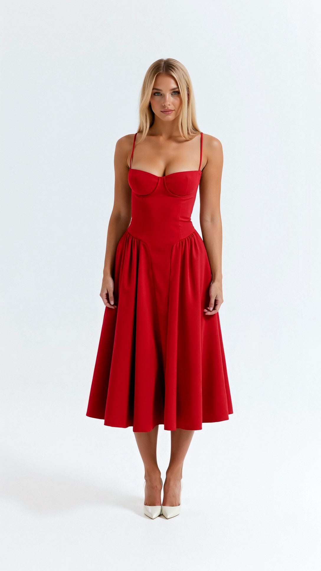Midikleid Sommer mit Strukturiertem Bustier und Gerafftem Rock – Elegantes Festkleid für Besondere Anlässe 3
