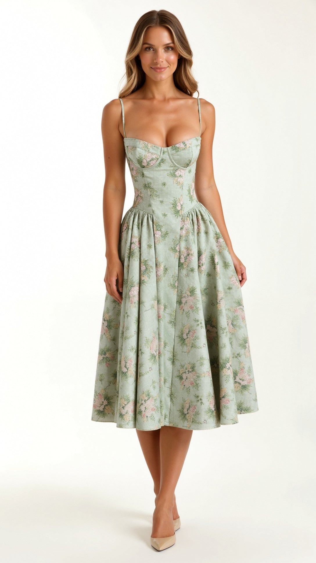 Midikleid Sommer mit Strukturiertem Bustier und Gerafftem Rock – Elegantes Festkleid für Besondere Anlässe 6