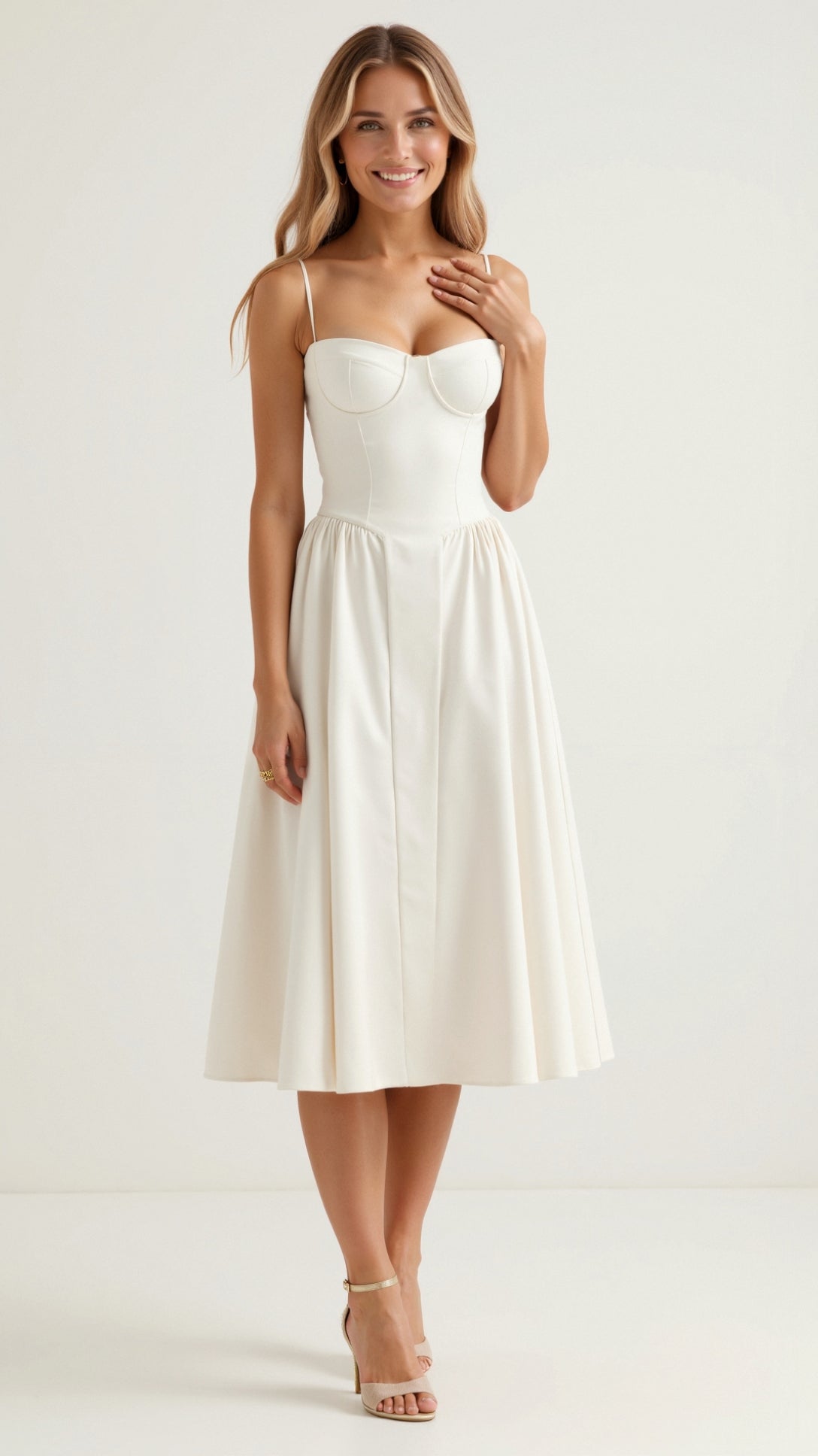 Midikleid Sommer mit Strukturiertem Bustier und Gerafftem Rock – Elegantes Festkleid für Besondere Anlässe 9