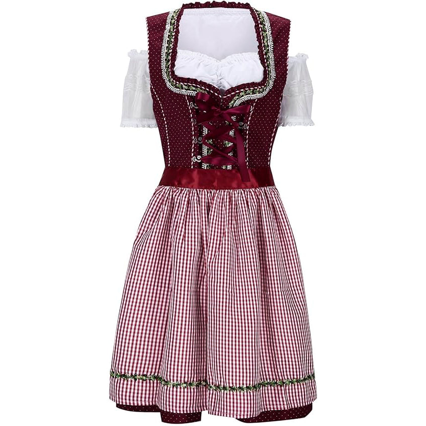 Mira Damen Dirndl Schwarz | Traditionelles Kleid mit Spitzenoberteil und Kariertem Schürze 1