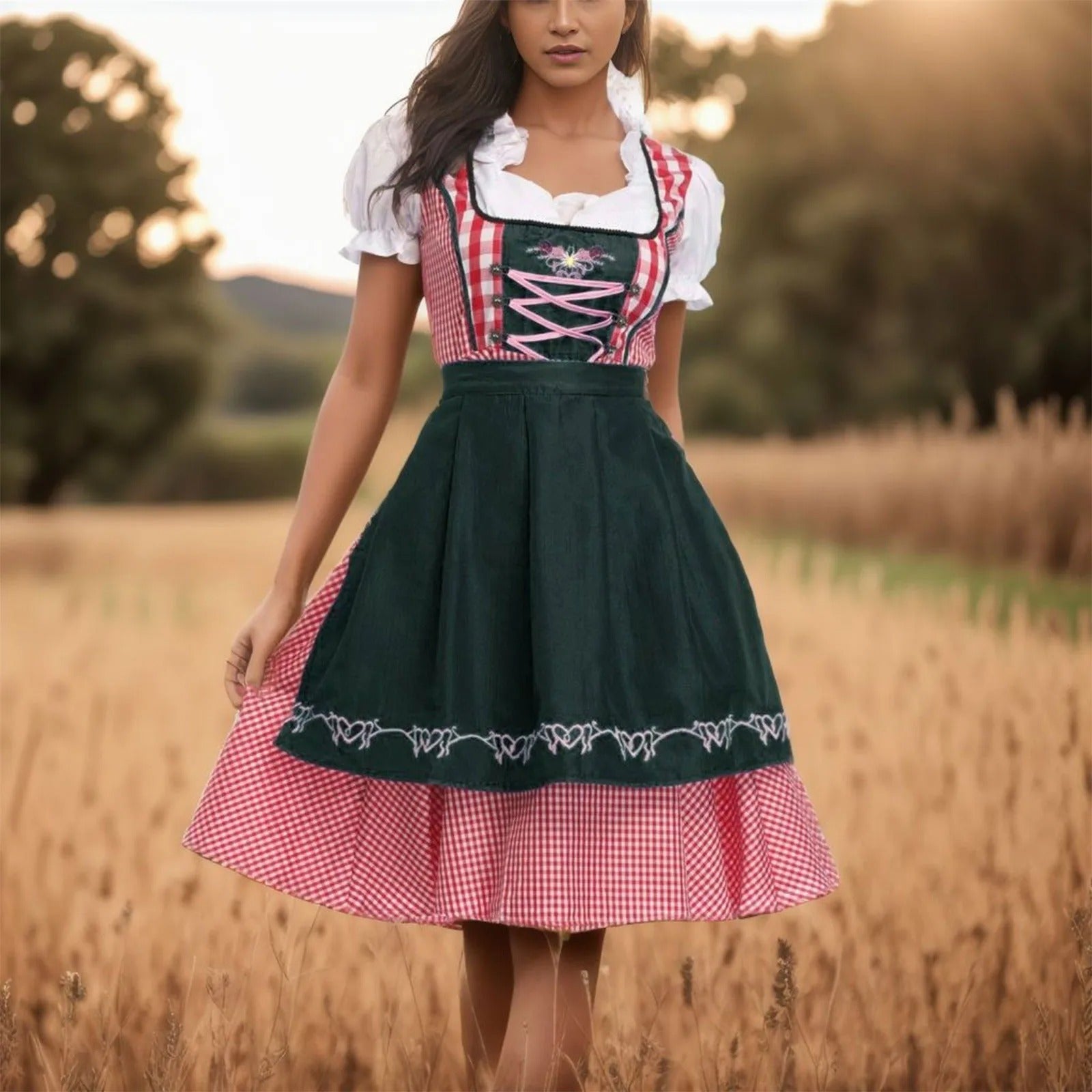 Nadine Damen Dirndl | Schwarz-Rot, Traditionell mit Dirndlbluse 1