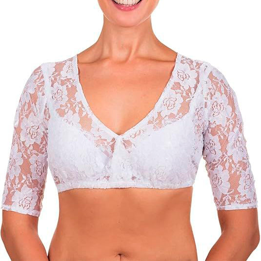 Selina Damen Dirndlbluse | Spitze, V-Ausschnitt, Dreiviertelärmel 0