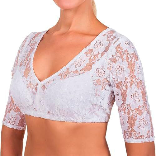 Selina Damen Dirndlbluse | Spitze, V-Ausschnitt, Dreiviertelärmel 1