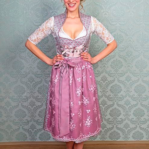 Selina Damen Dirndlbluse | Spitze, V-Ausschnitt, Dreiviertelärmel 2