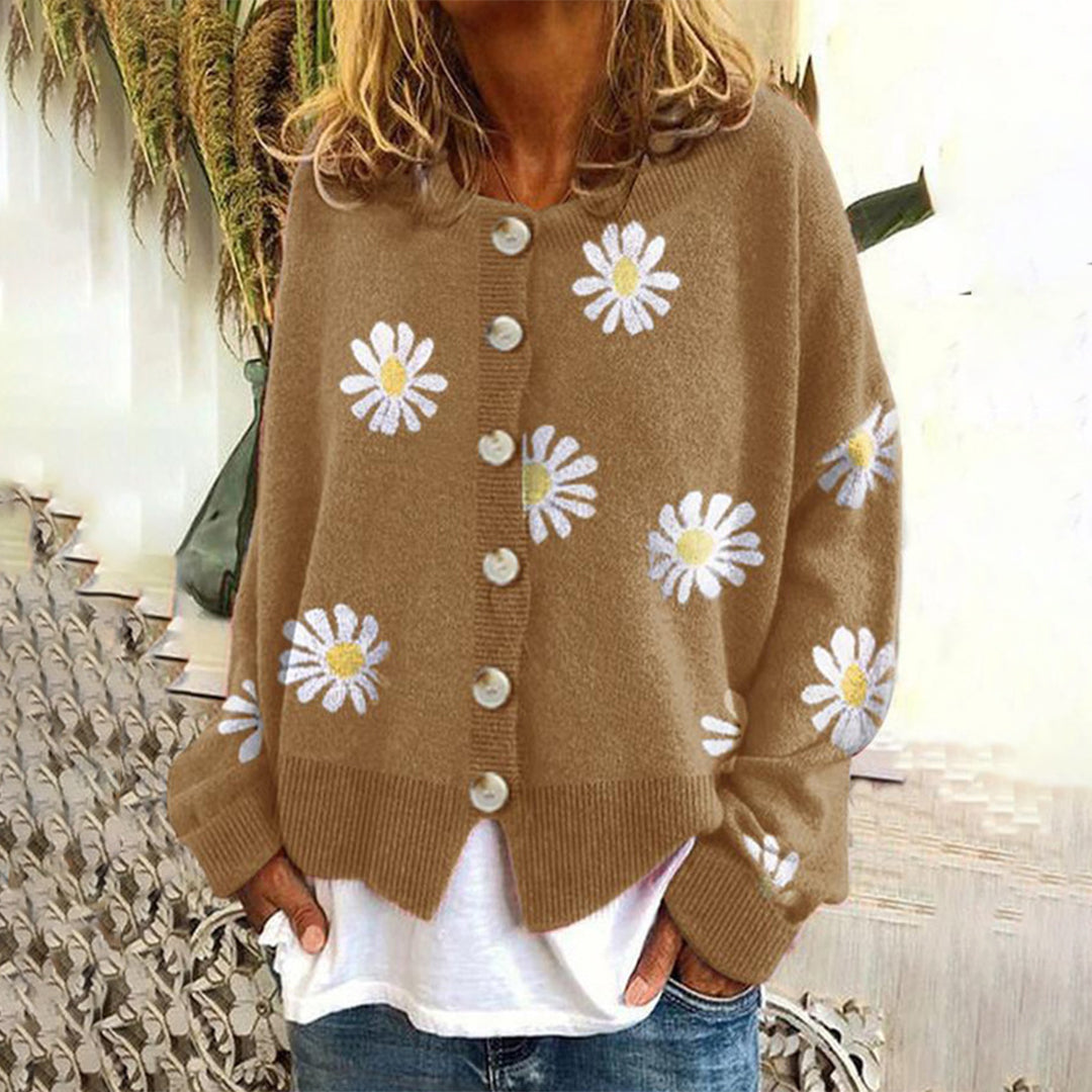 Sila Damenpullover | Strickmaterial mit Blumenmuster, Langarm 0