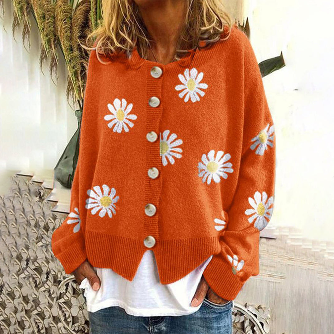Sila Damenpullover | Strickmaterial mit Blumenmuster, Langarm 1