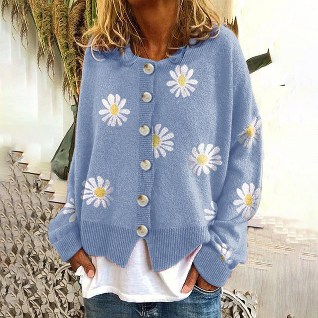 Sila Damenpullover | Strickmaterial mit Blumenmuster, Langarm 3