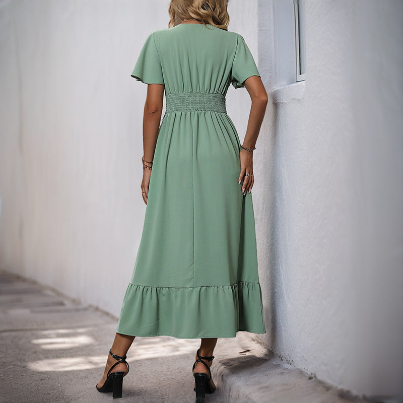 Sovae Damen Maxikleid | V-Ausschnitt, Rüschensaum, Ideal für Festliche Anlässe 4